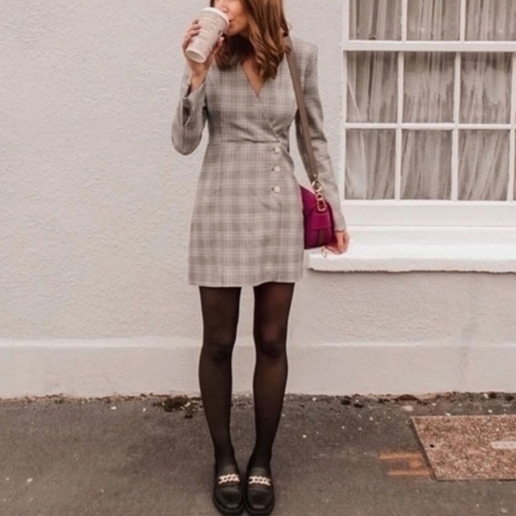 Zara Dresses & Skirts - NWOT Zara Plaid Blazer Dress Women's S Black White Office Career Retro Y2K 90s